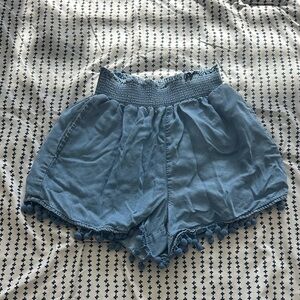 Blue Women's Shorts with Pom-Pom Trim